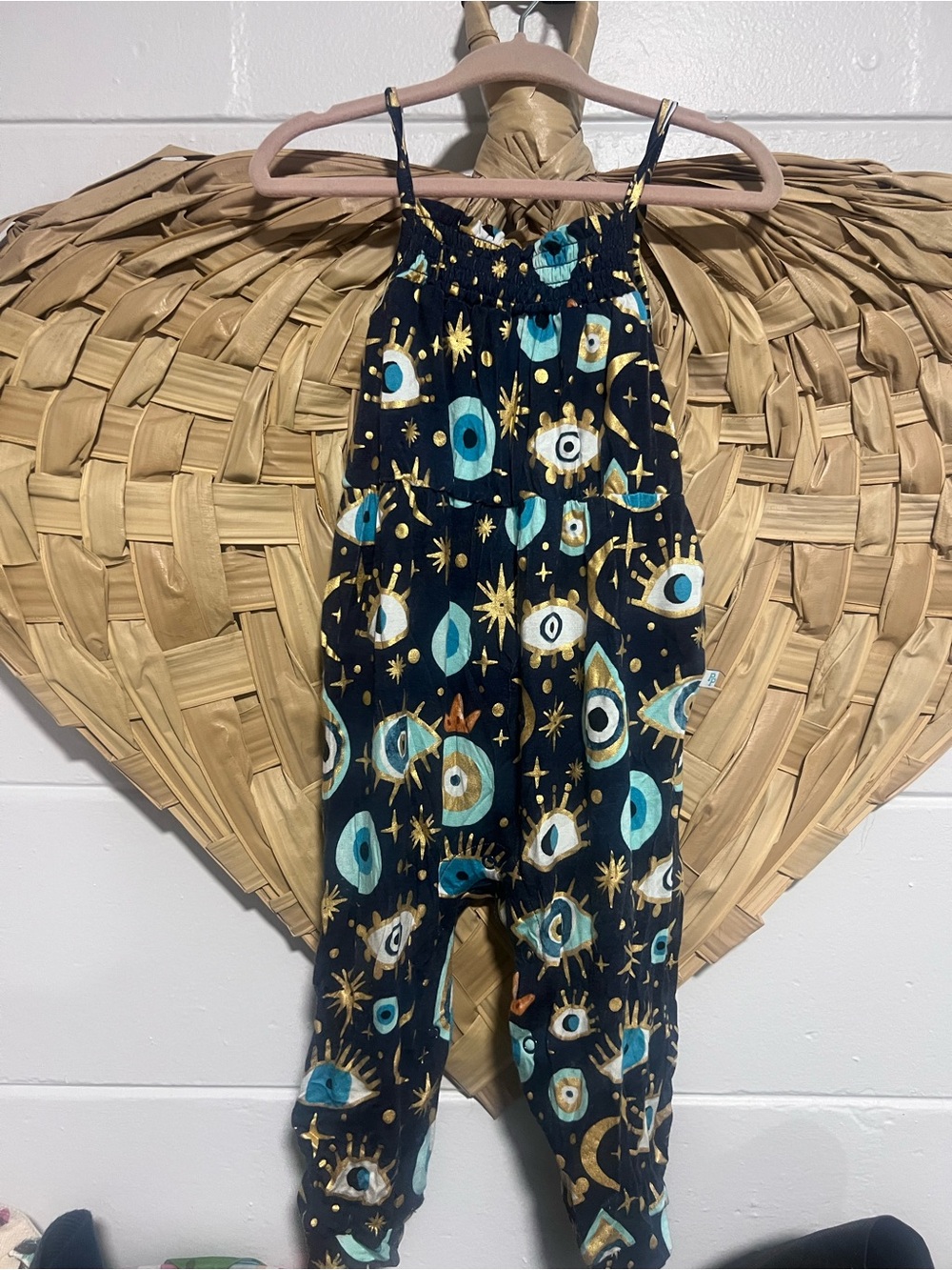 Posh Peanut Black Romper with Teal and Gold Eye Motif